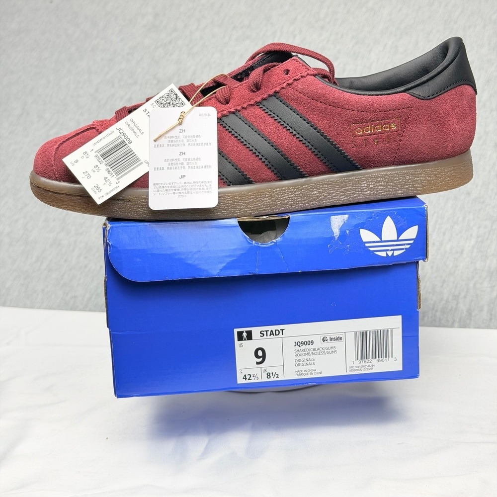 Adidas Stadt Shadow Red Core Black Gum JQ9009 Mens Size 9 Suede Sneakers New